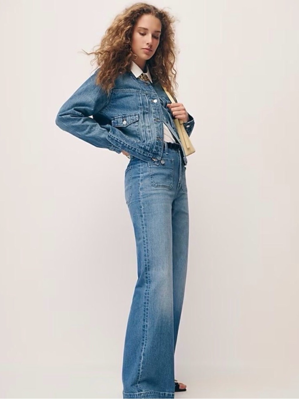 J. Crew Medium Blue High-Rise Wide-Leg Patch Pocket Sailor Jeans 28 Fits Like 29 - Picture 4 of 13